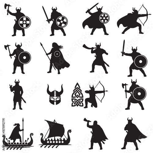Norse Mythology and Viking Silhouettes Berserkers, Shield Maidens, Longships