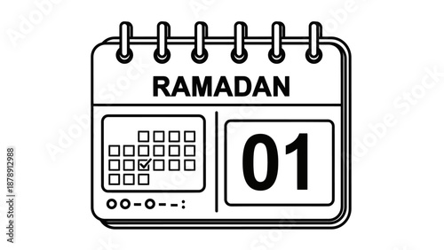 Calendar page illustrating the first day of Ramadan, a significant religious event, depicted in a simple illustration style