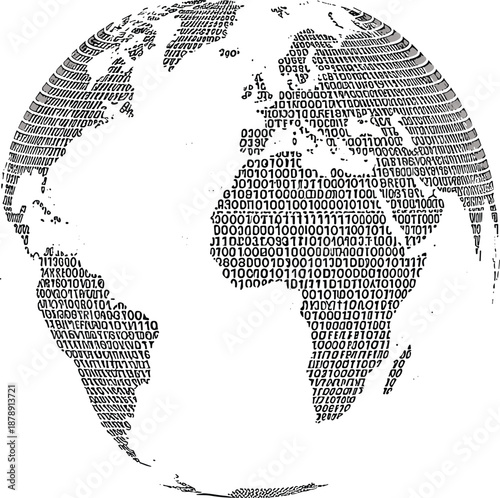 Global connectivity visualized through typographic representation of world map