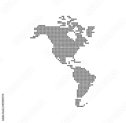 North South America continent represented with dotted world map style, clean white background, modern geography vector illustration.