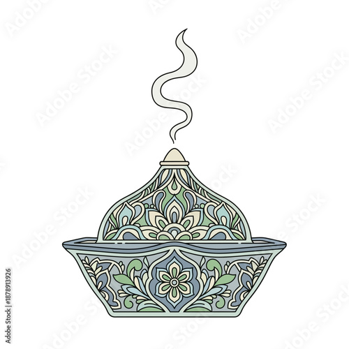 Ornate Incense Burner Emitting Smoke and Aroma