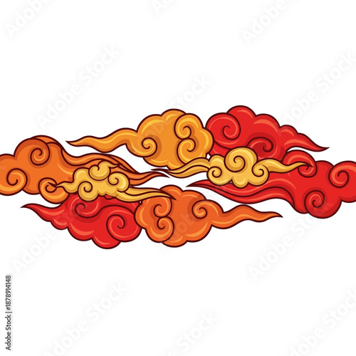 Traditional Asian Clouds in Red and Gold