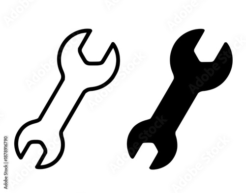 Carpentry tool icon, wrench illustration in outline and silhouette style