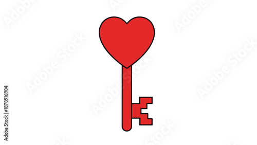 Red Heart Shaped Key Graphic Design Element For Valentines Day Celebration And Romantic Concepts