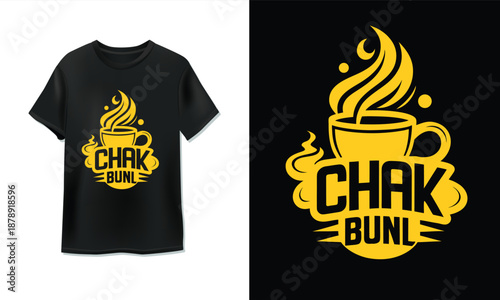 Black T-Shirt with Chak Bunl Coffee Logo Design on Dark Background Minimalist Style