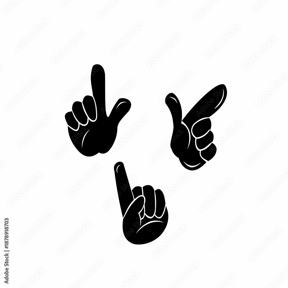 Obraz premium Hand vector silhouette, detailed hand gestures, positions, signs. Ideal arm, hands for illustrations, logos, icons. High quality graphics showcasing human interaction, expression
