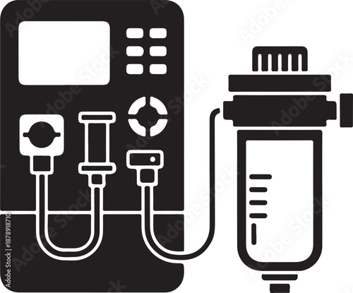 Black and white of an insulin pump and reservoir insulin reservoir medical device