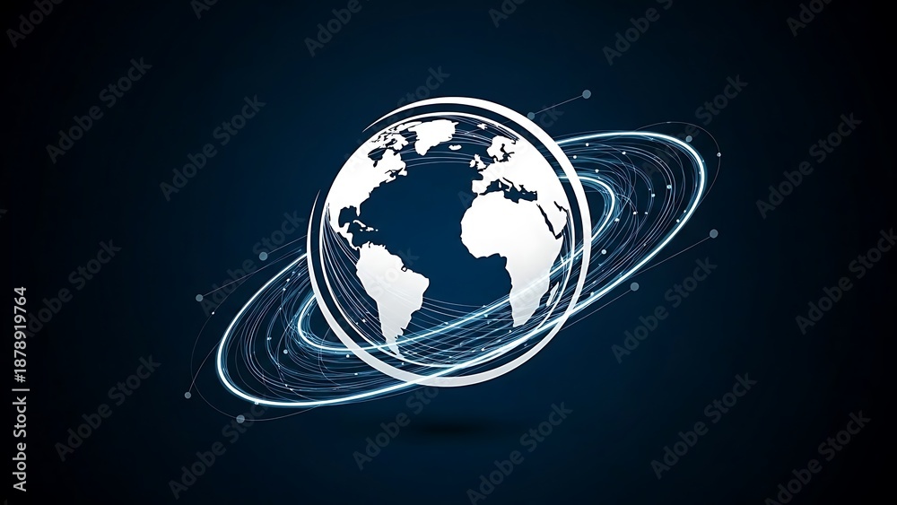Fototapeta premium Globe with Orbital Rings in Space.