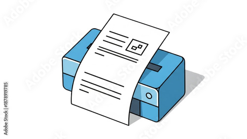 Printer producing a document with text and graphics viewed from an angle on a plain surface