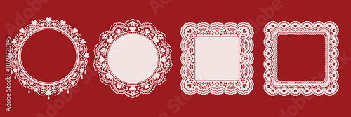 Elegant lace heart and square frames with romantic floral cutout details, perfect for Valentine designs, wedding cards, and decorative layouts