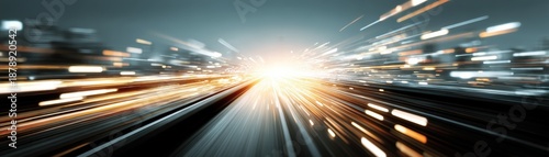 A dynamic, blurred scene depicting light streaks, high speed or motion, possibly related to transportation or urban environments, change without collapse, continuity across disruption, ESG