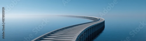 Panel kuchenny z motywem A serene, futuristic pathway arches over calm waters, disappearing into the horizon under a clear sky, change without collapse, continuity across disruption, ESG digital transformation geopolitics