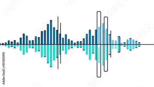 Sound wave visualization displaying frequency and amplitude variations in a graphical representation of audio signal patterns