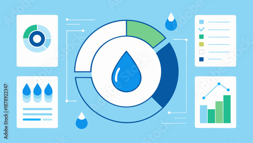 Water Usage Analytics and Efficiency Performance Dashboard Vector