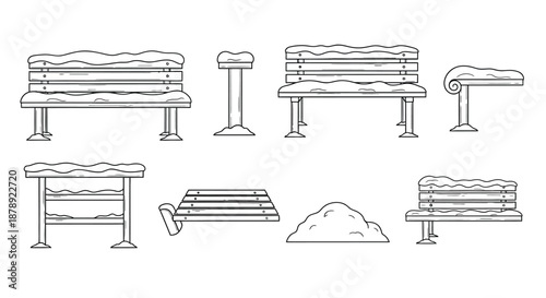 Collection of unique park benches Vector