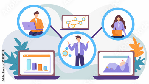 Abstract flat vector illustration of business people collaboration