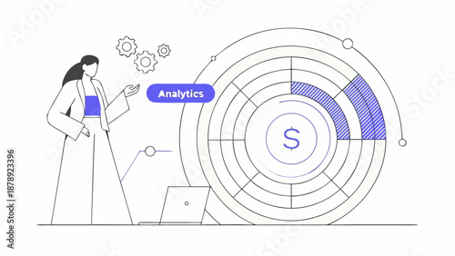 Continuous line art vector illustration of business presentation