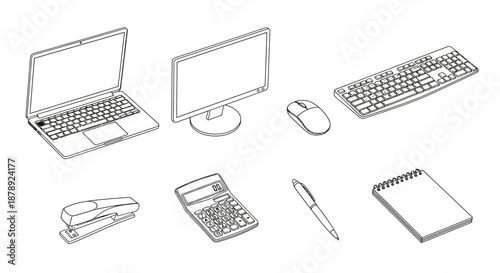 Modern office equipment arrangement Vector