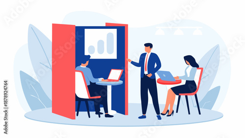 Isometric vector scene showing compact office pod layout