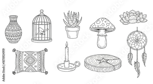 Assorted decorative items in monochrome Vector