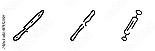 Surgical Instruments Line Icon Set In Doodle Style. Medical Tools, Scalpel, And Syringe Outline Sketch Collection. Healthcare And Surgery Equipment. Hand Drawn Isolated Vector Illustration