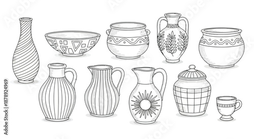 Collection of decorative ceramic pots and vases Vector