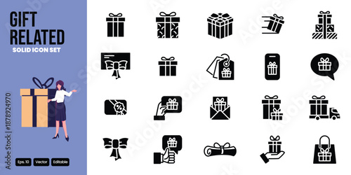 gift related solid icon set vector design good for web and mobile app