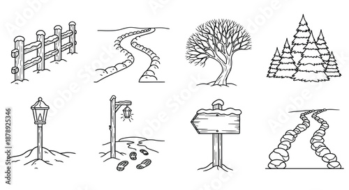 Illustrations of various outdoor elements Vector