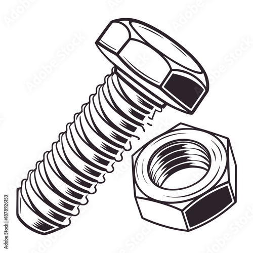 Illustration of a bolt and nut
