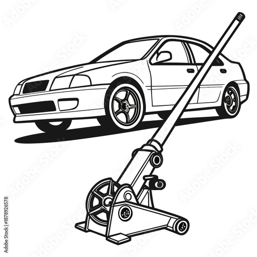 Car jack and classic car illustration