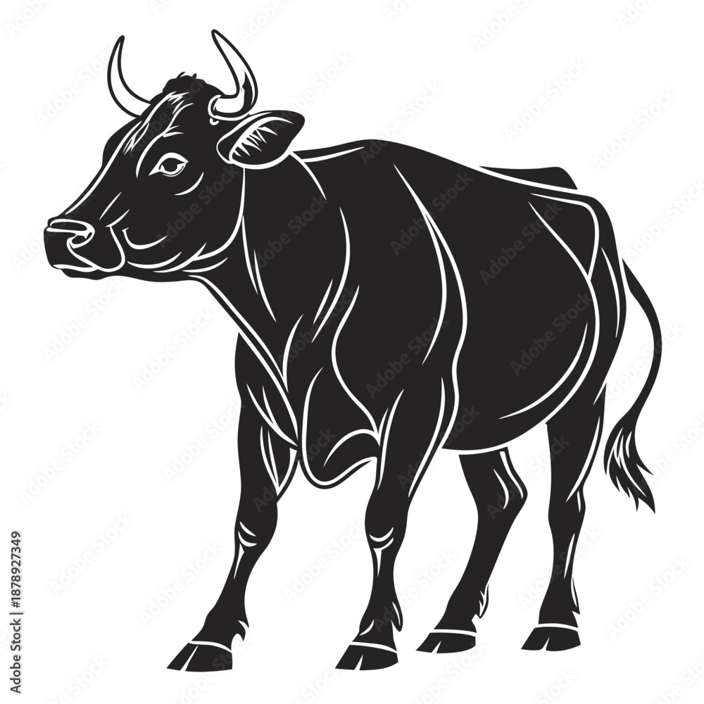Fototapeta premium Black and white bull illustration