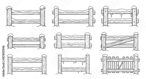 Various styles of rustic wooden fences