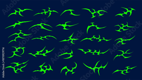 Set of neo tribal abstract shapes vector design for custom tattoo and gothic dark wear template assets element