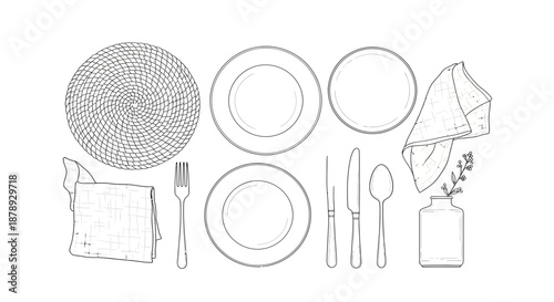 Elegant table setting with woven mat and dinnerware