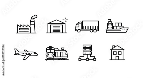 Various modes of transportation and industry icons