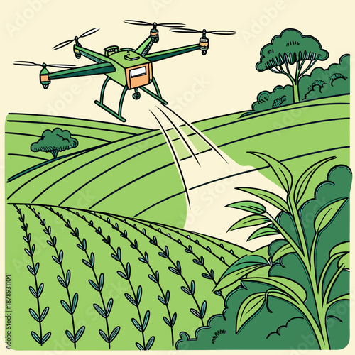 Agricultural drone spraying crops