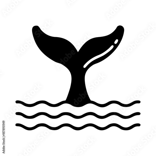 Whale tail silhouette emerging from water in minimalist style, black and white concept
