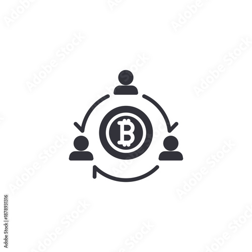 Community-driven cryptocurrency icon showing Bitcoin symbol surrounded by people representing decentralized financial participation.