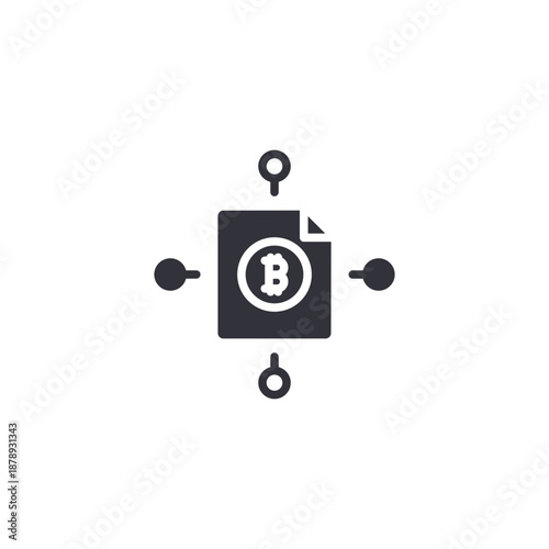 Smart contract approval icon featuring document with checkmark connected to blockchain network system illustration.