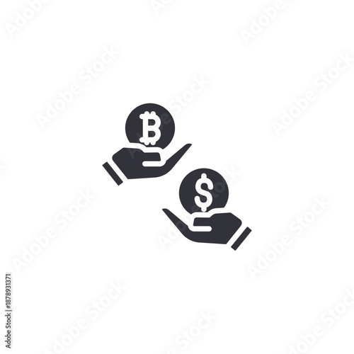 Cryptocurrency investment and profit icon with hand holding Bitcoin and dollar symbol representing digital asset growth.