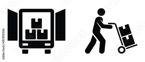 logistics icons with truck and worker, vector illustration