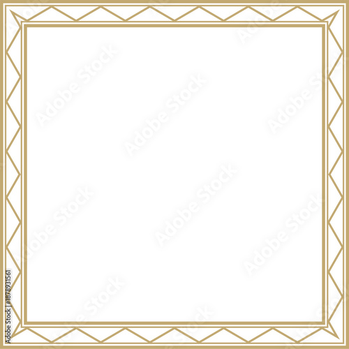 Vector gold square Yakut ornament. An endless rectangular border, a frame of the northern peoples of the Far East.