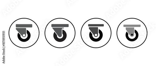 set of caster wheel icons in black and gray, vector illustration