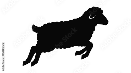 a black sheep running with a distinctive white eye silhouette