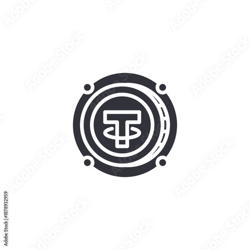 Stable coin style digital token icon with bold letter mark symbolizing secure blockchain-based payment system.