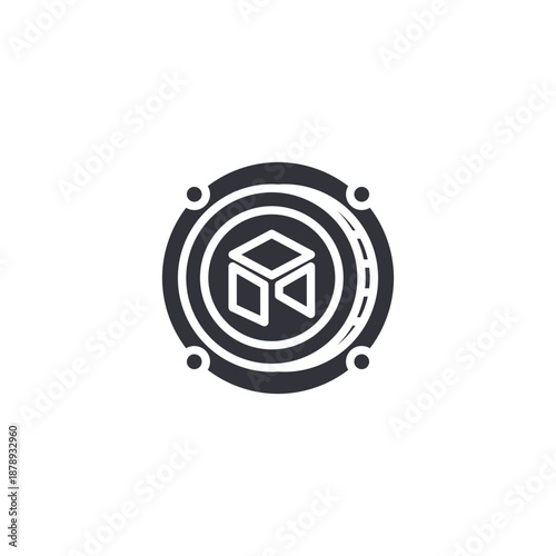 3D cube blockchain coin icon representing decentralized data storage, smart contracts, and crypto infrastructure.