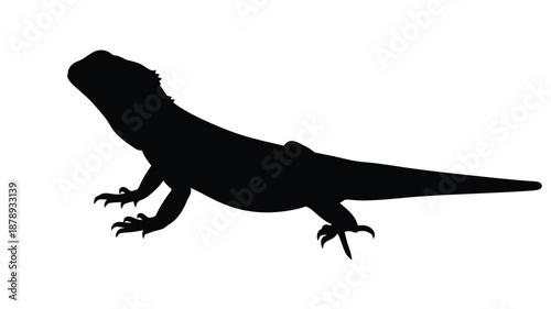 A striking black silhouette of a bearded dragon reptile silhouette
