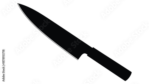 A striking black silhouette of a chef s knife against a white background silhouette