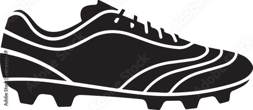 Black soccer cleat icon with white laces and stripes