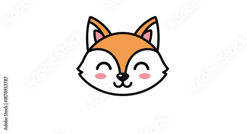 Adorable cartoon fox head with closed eyes and pink cheeks on white background for children design.